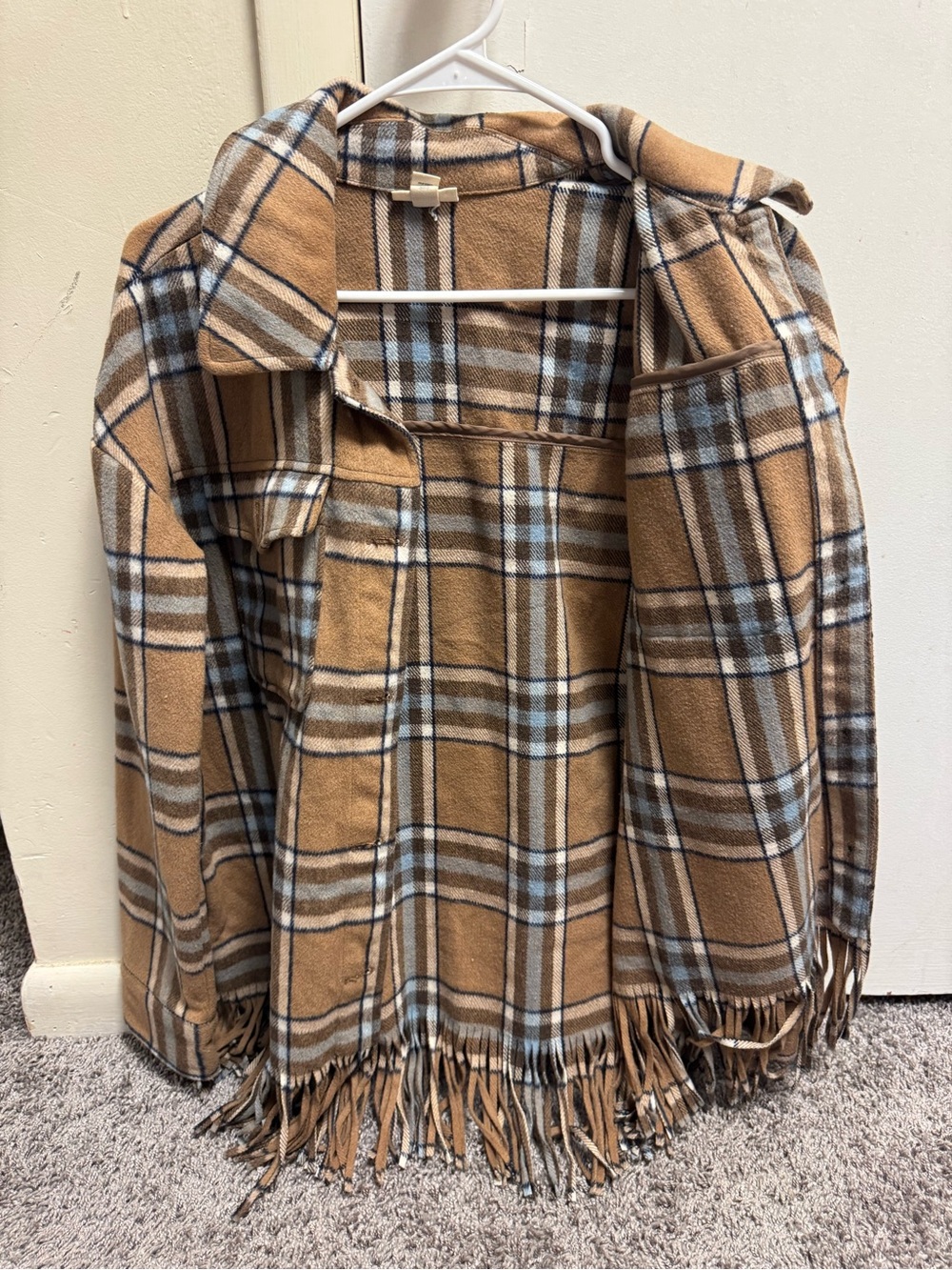 Plaid Fringe Shacket - Camel Plaid